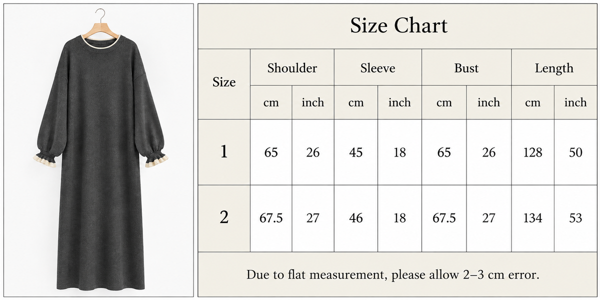 Oversized Ribbed Dress with Ruffled Sleeves and Collar - Grey