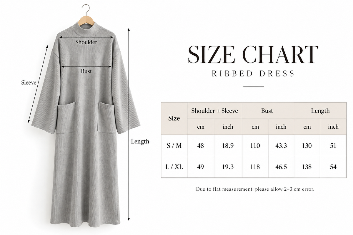 Ribbed Straight Dress - Grey
