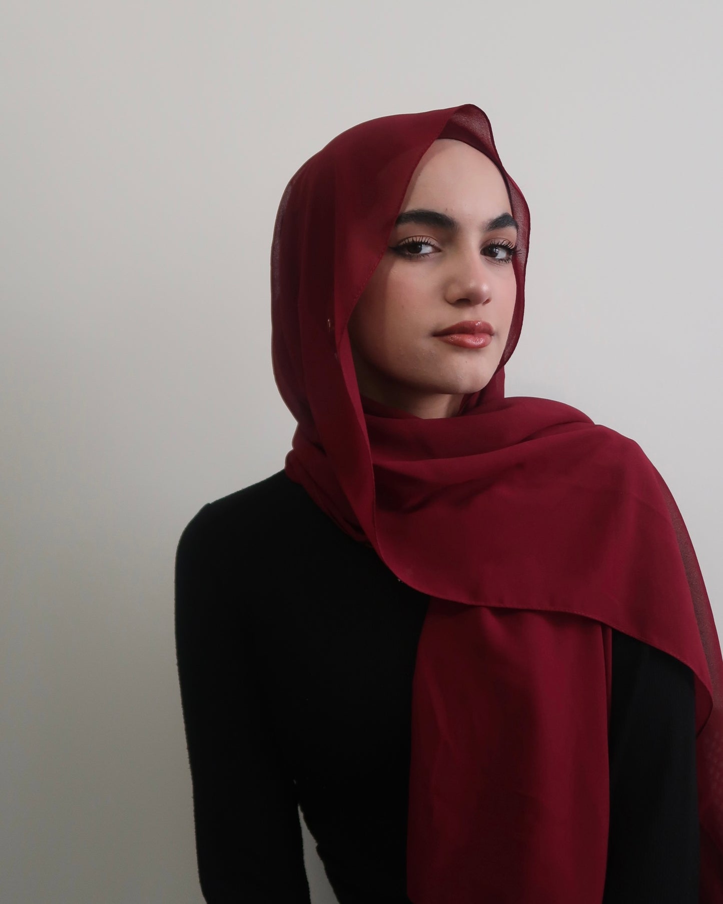 Deep Red Premium Chiffon and Under-Cap Set