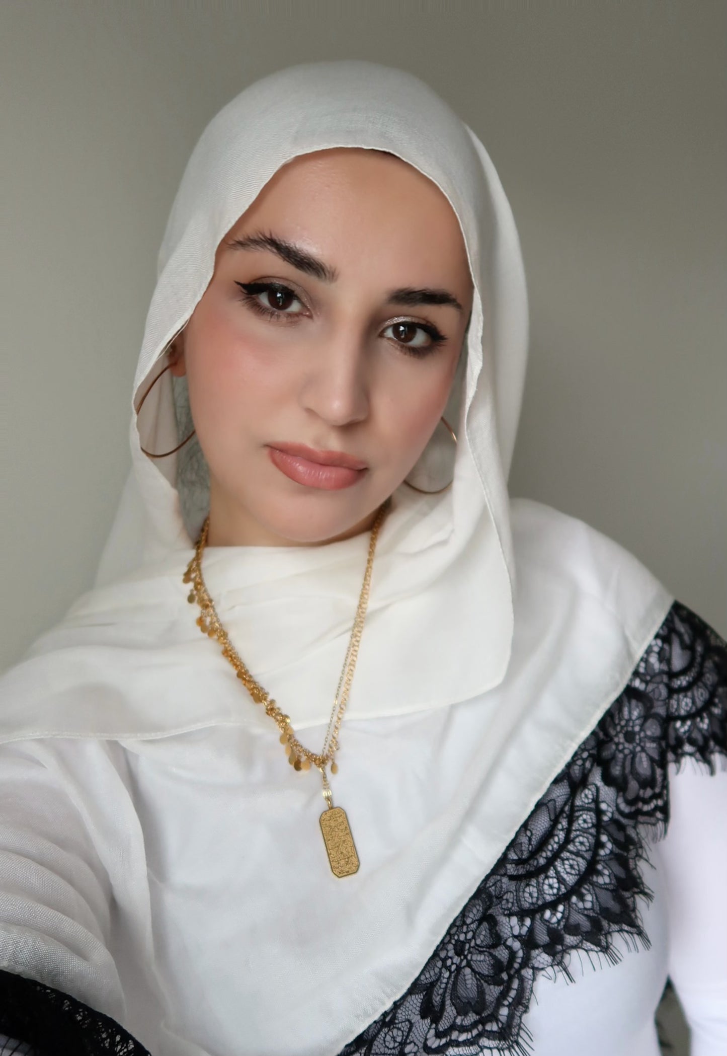 Cream Hijab with Black Lace