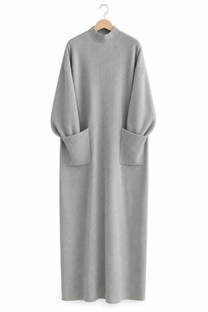 Ribbed Straight Dress - Grey