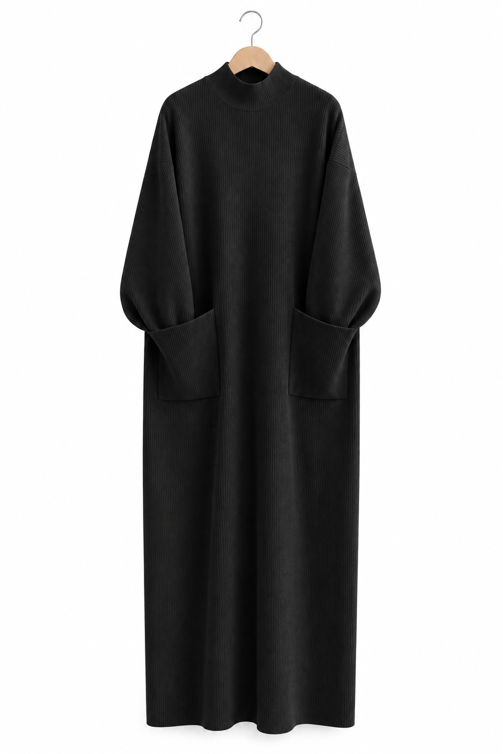 Straight Ribbed Dress - Black