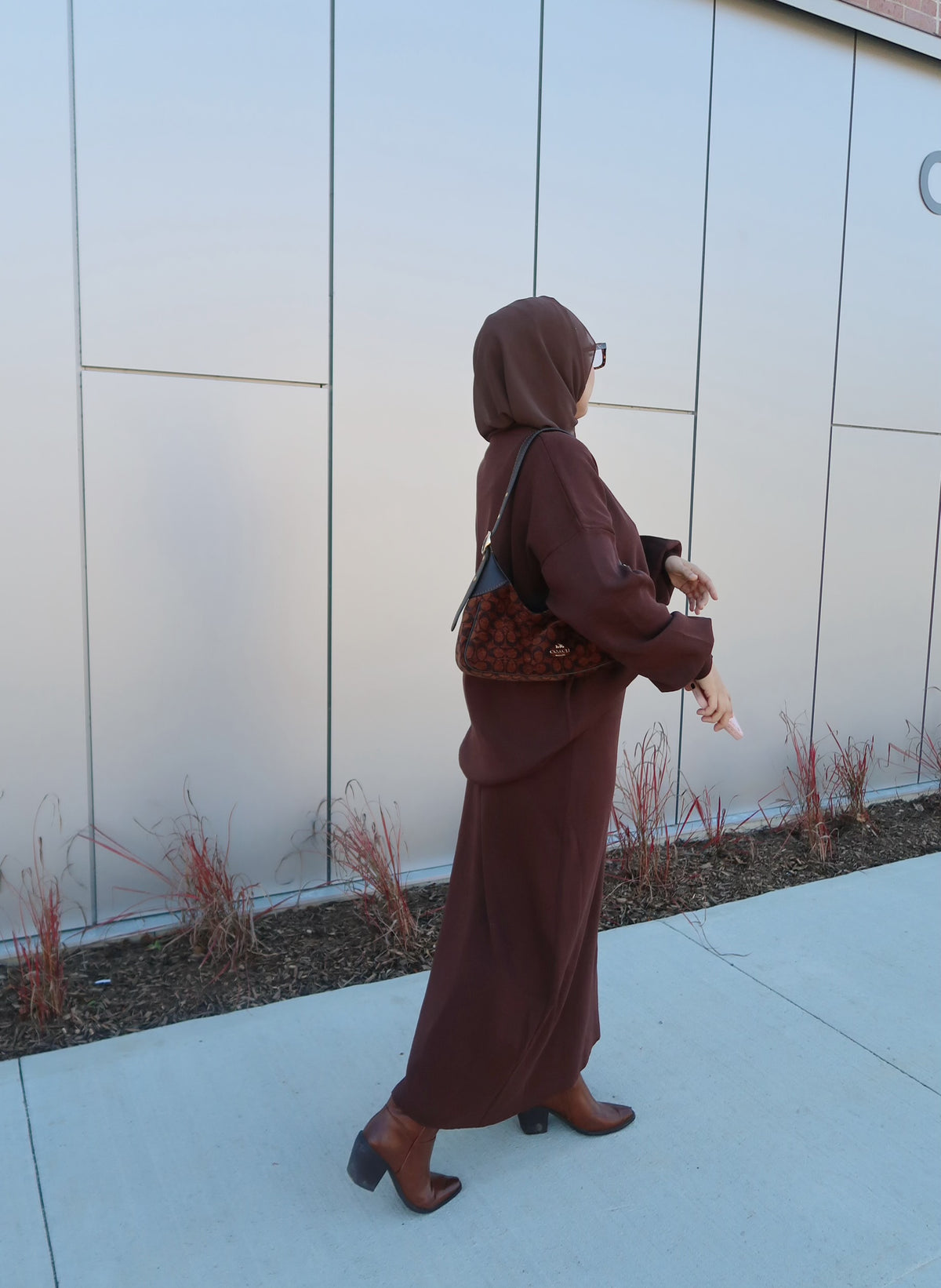 Two Piece Skirt and Crewneck Sweater Set - Chocolate