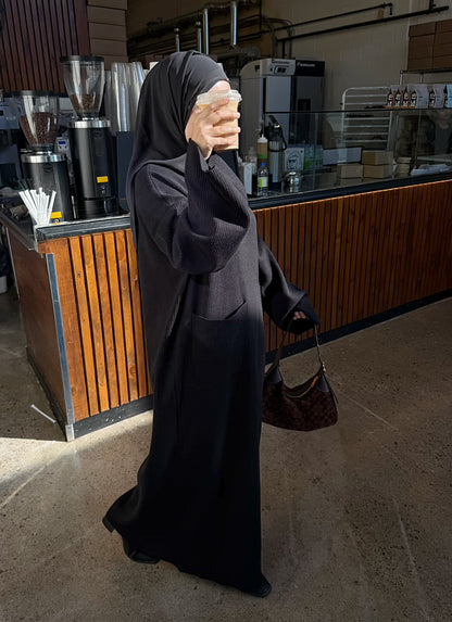 Straight Ribbed Dress - Black