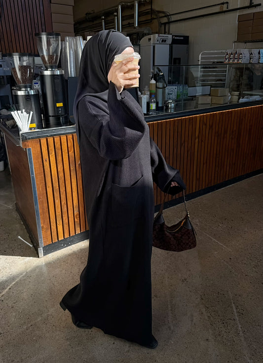 Straight Ribbed Dress - Black