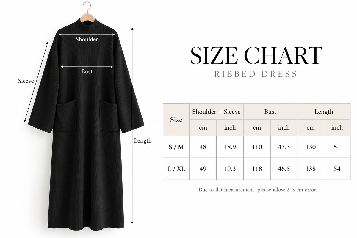 Straight Ribbed Dress - Black