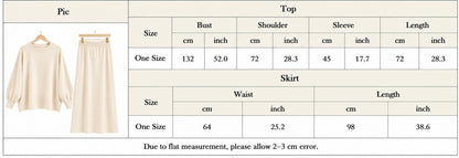 Two Piece Skirt and Crewneck Sweater Set - Cream