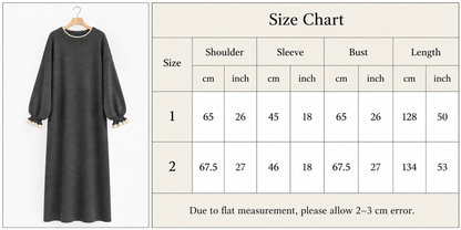 Oversized Ribbed Dress with Ruffled Sleeves and Collar - Grey