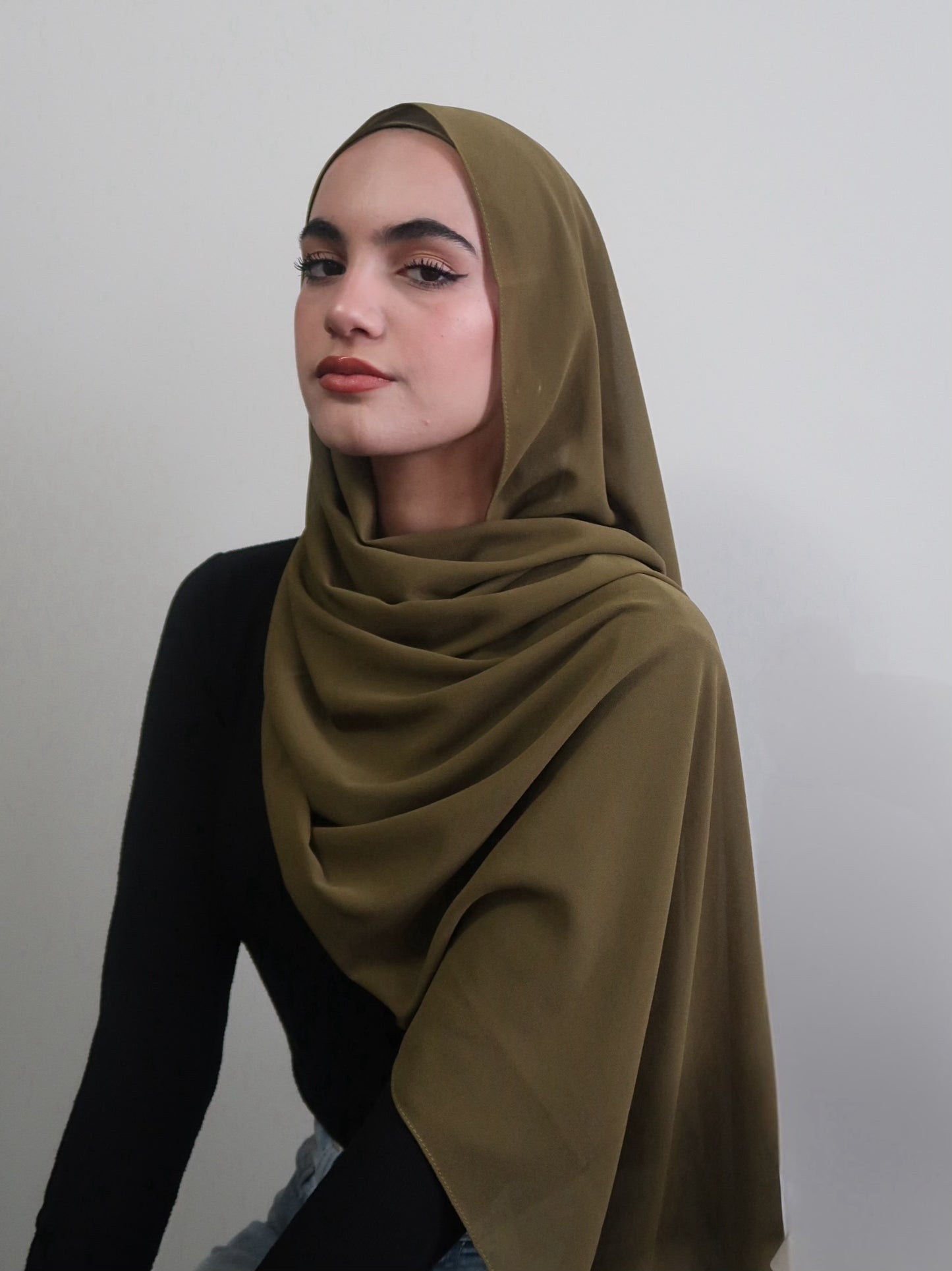 Olive Green Premium Chiffon and Under-Cap Set