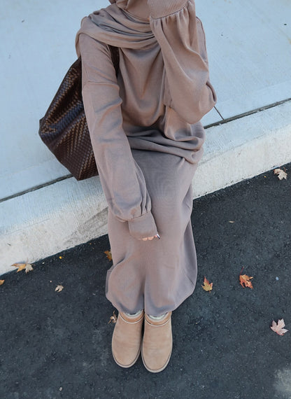 Two Piece Skirt and Crewneck Sweater Set - Taupe