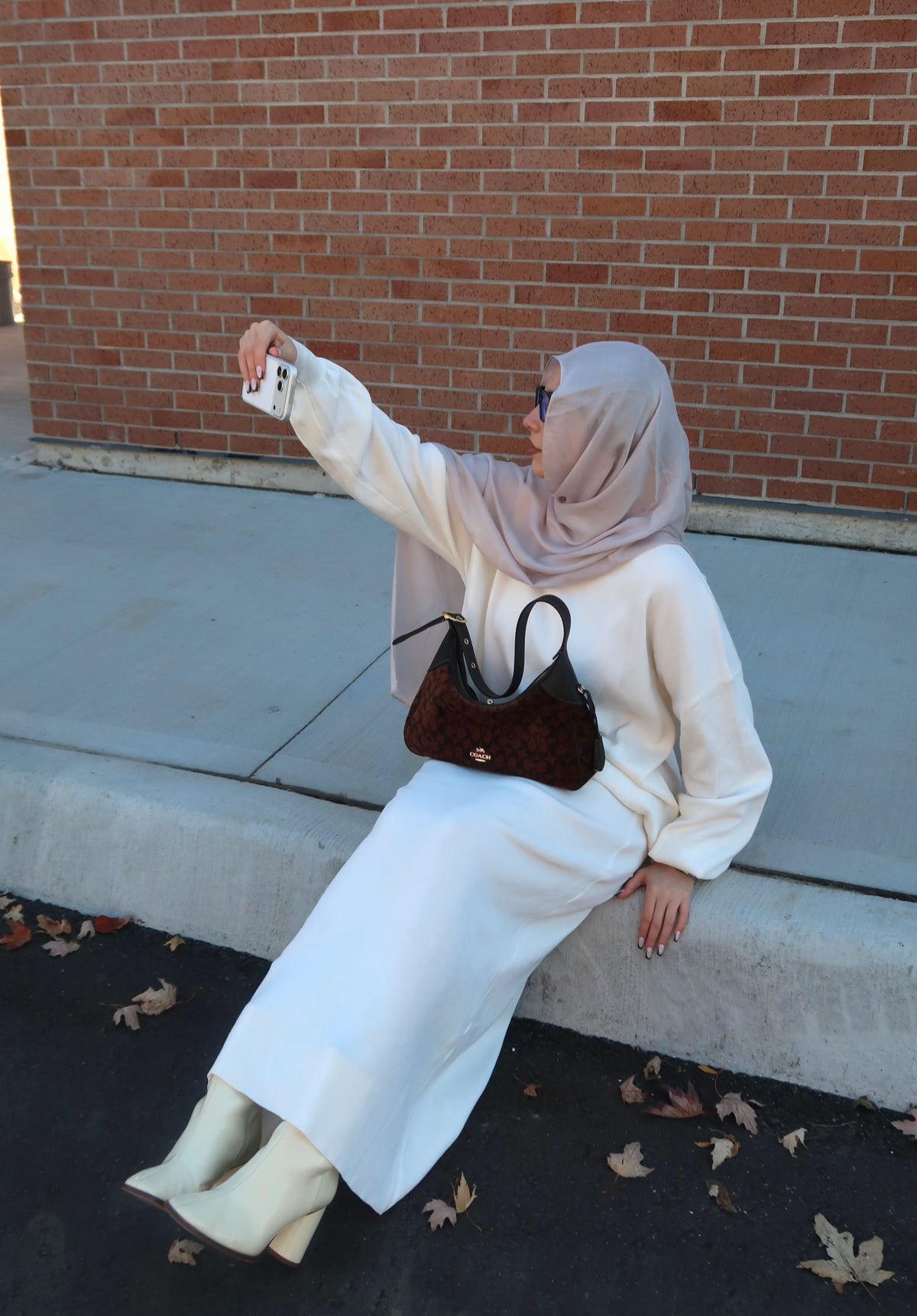 Two Piece Skirt and Crewneck Sweater Set - Cream