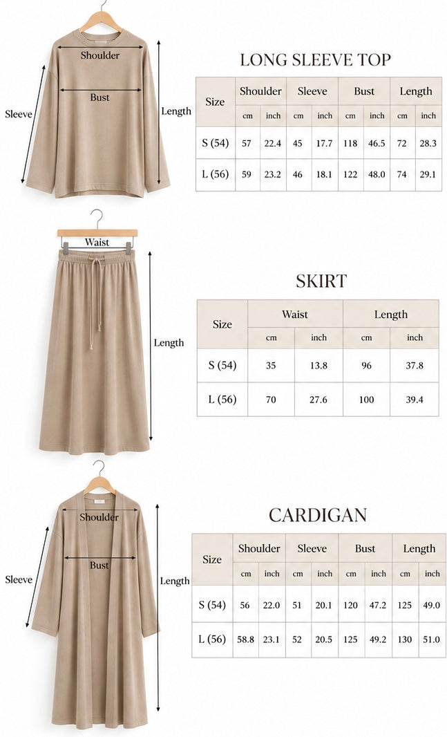 3 Piece Knit Top Skirt and Cardigan - Taupe